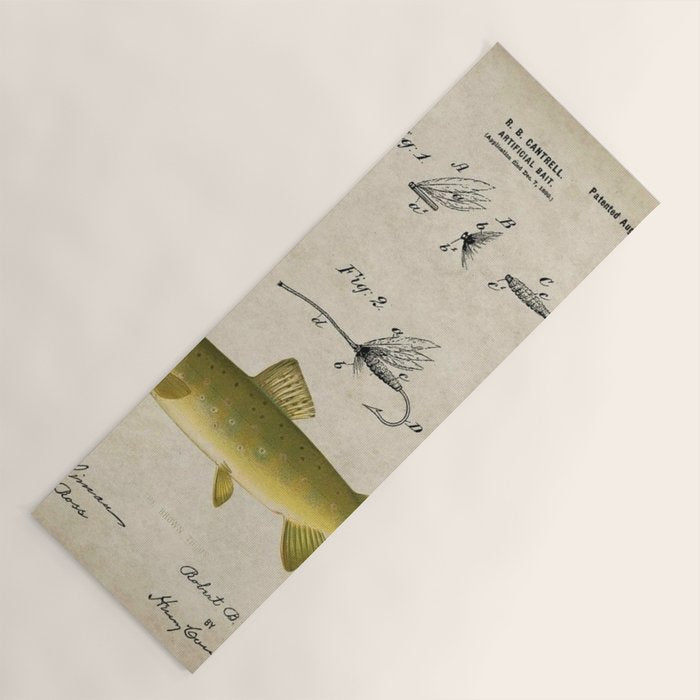 Vintage Brown Trout Fly Fishing Lure Patent Game Fish Identification Chart Yoga Mat Gallery Image 1