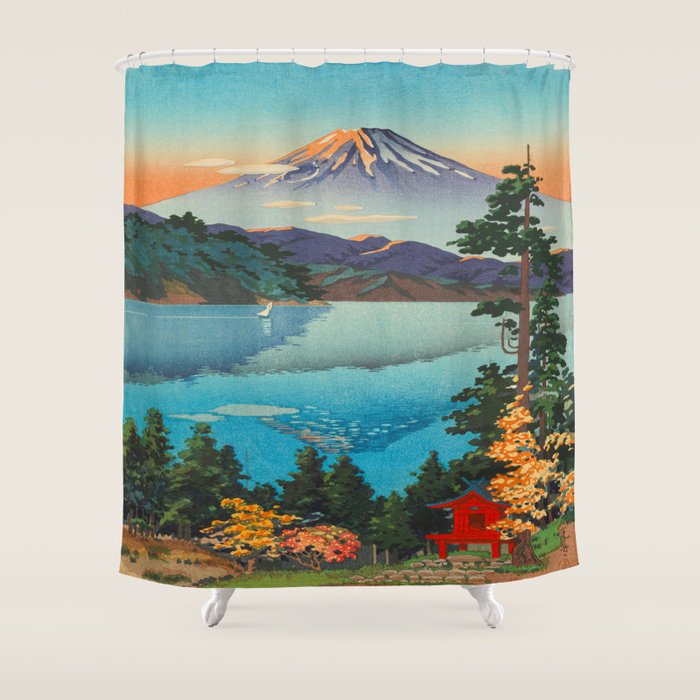Tsuchiya Koitsu Vintage Japanese Woodblock Print Fall Autumn Mount Fuji Shower Curtain Gallery Image 1