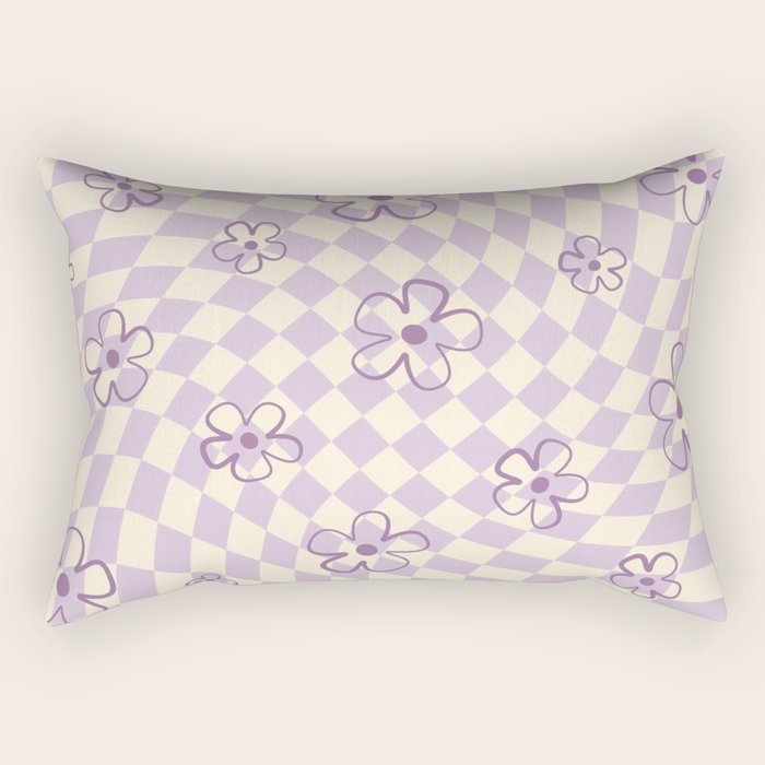 Purple Checker Flower Swirl Warp Rectangular Pillow Gallery Image 1