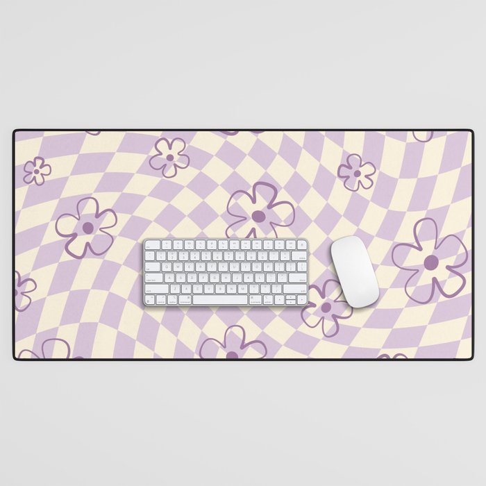 Purple Checker Flower Swirl Warp Desk Mat Gallery Image 1