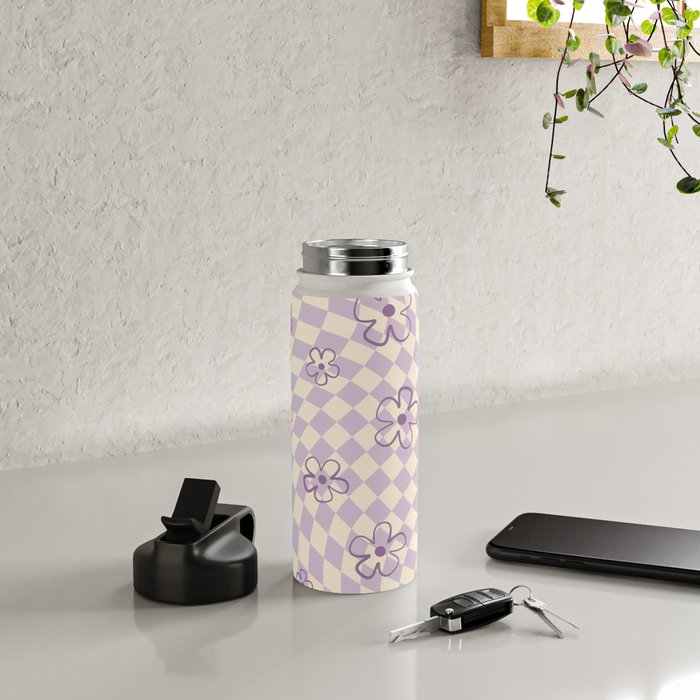 Purple Checker Flower Swirl Warp Water Bottle Gallery Image 4