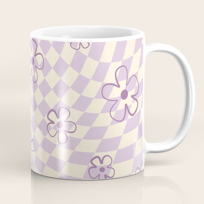 Purple Checker Flower Swirl Warp Coffee Mug Gallery Image 1
