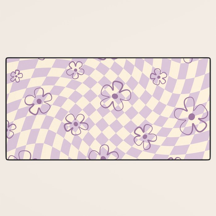 Purple Checker Flower Swirl Warp Desk Mat Gallery Image 3