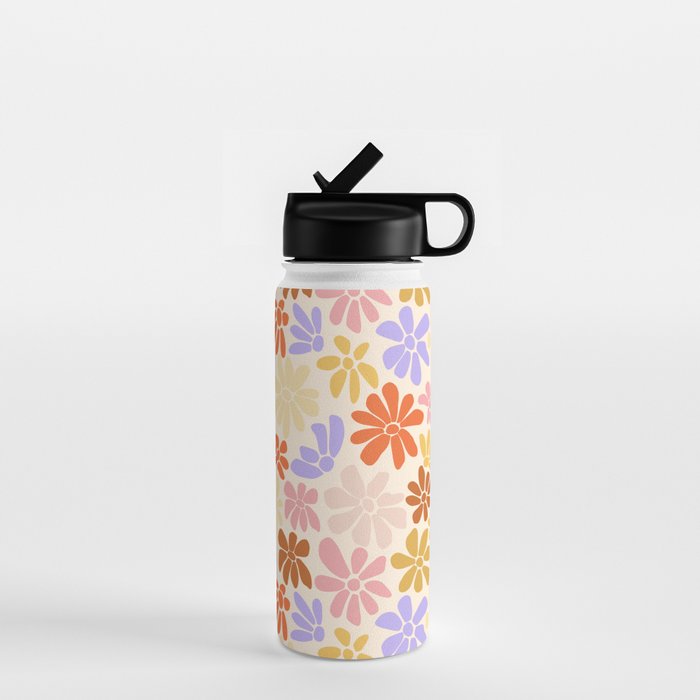 Retro Daisies - Rainbow Pastel Colors Water Bottle Gallery Image 1