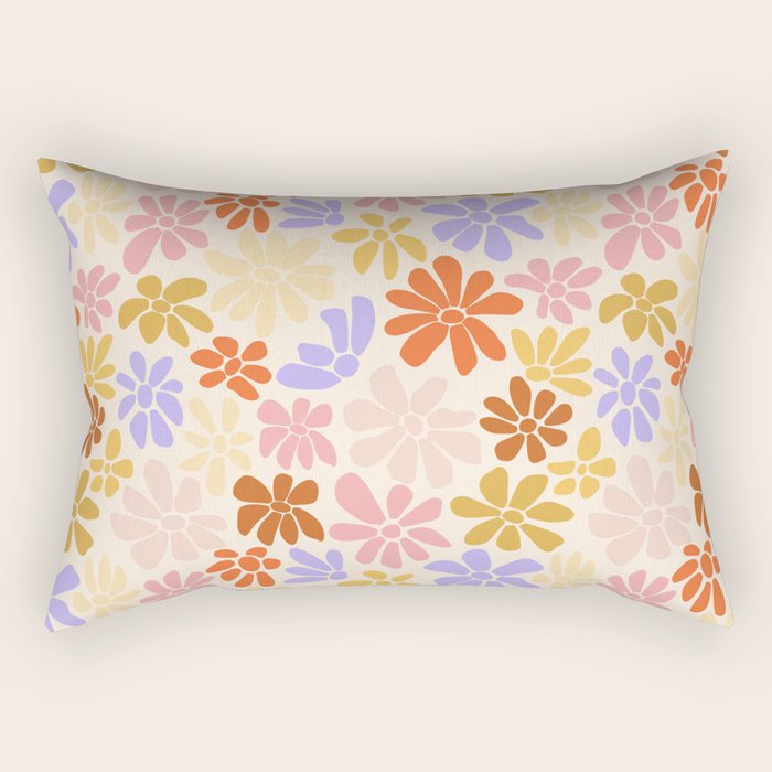 Retro Daisies - Rainbow Pastel Colors Rectangular Pillow Gallery Image 1