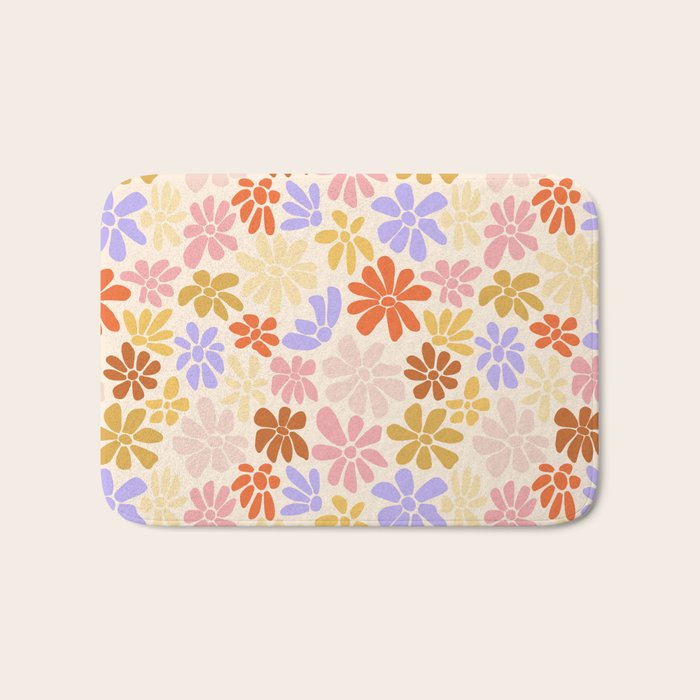 Retro Daisies - Rainbow Pastel Colors Bath Mat Gallery Image 1