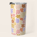 Retro Daisies - Rainbow Pastel Colors Travel Mug Gallery Image 3