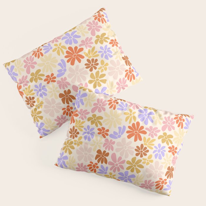 Retro Daisies - Rainbow Pastel Colors Pillow Sham Gallery Image 3
