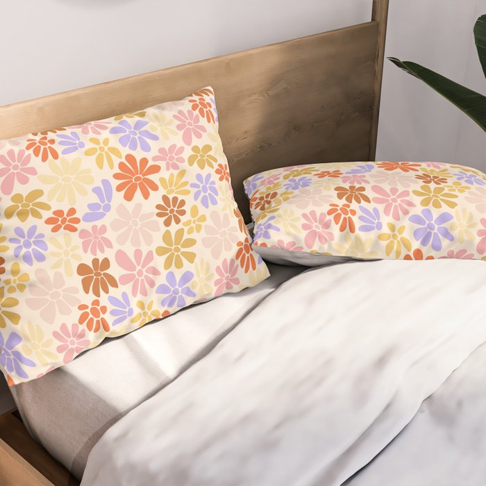 Retro Daisies - Rainbow Pastel Colors Pillow Sham Gallery Image 2