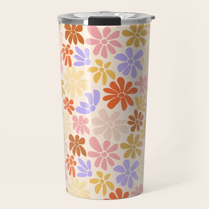 Retro Daisies - Rainbow Pastel Colors Travel Mug Gallery Image 1