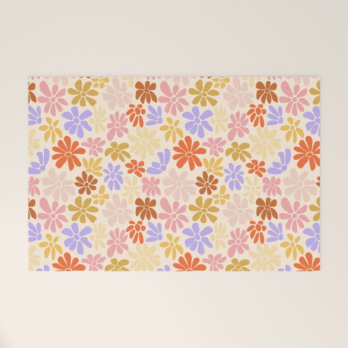 Retro Daisies - Rainbow Pastel Colors Welcome Mat Gallery Image 1