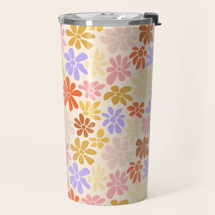 Retro Daisies - Rainbow Pastel Colors Travel Mug Gallery Image 2
