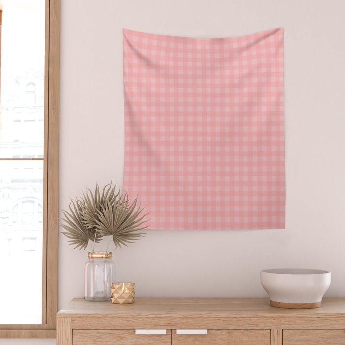 Gingham Check Pattern in Pretty Pastel Soft Pink Wall Tapestry Gallery Image 2
