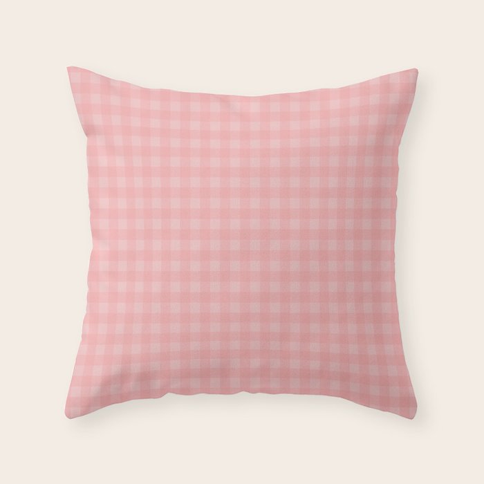 Gingham Check Pattern in Pretty Pastel Soft Pink Throw Pillow Gallery Image 1