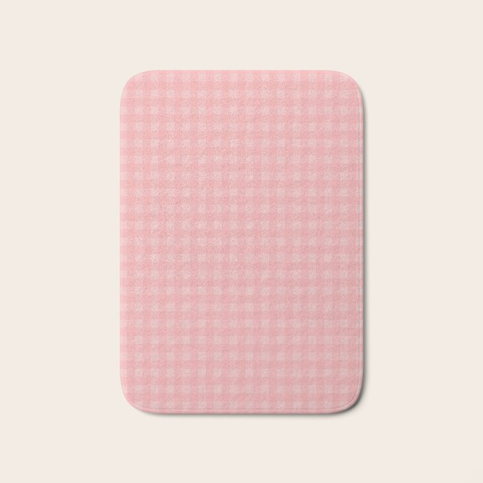 Gingham Check Pattern in Pretty Pastel Soft Pink Bath Mat Gallery Image 1