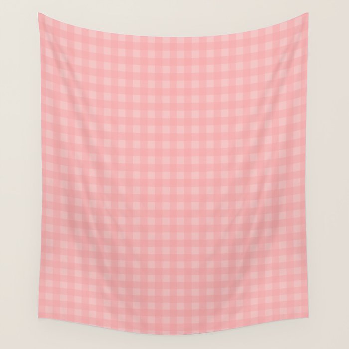 Gingham Check Pattern in Pretty Pastel Soft Pink Wall Tapestry Gallery Image 1