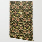 Sage, Dark Green, Peach & Cream Floral Pattern Wallpaper Gallery Image 2