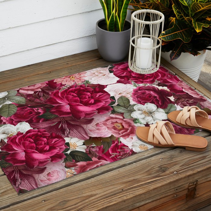Antique Floral Colorful Pattern Outdoor Rug Gallery Image 2