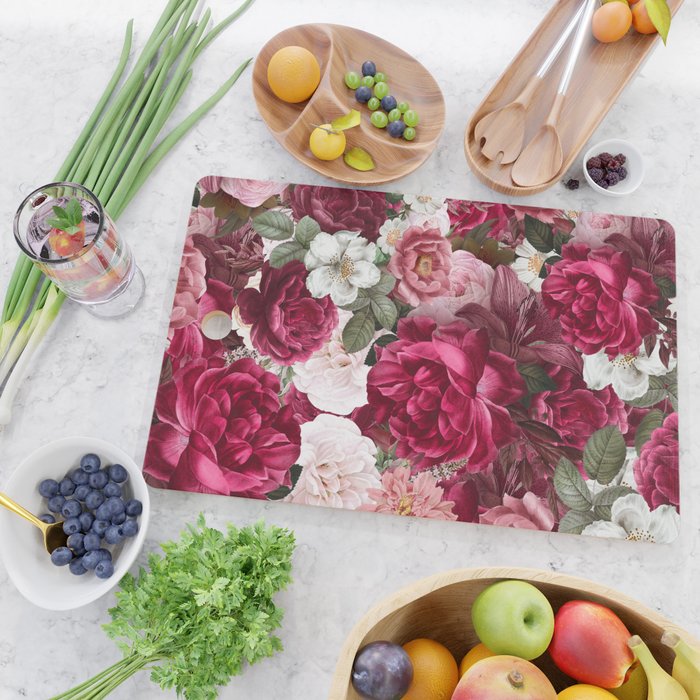 Antique Floral Colorful Pattern Cutting Board Gallery Image 2