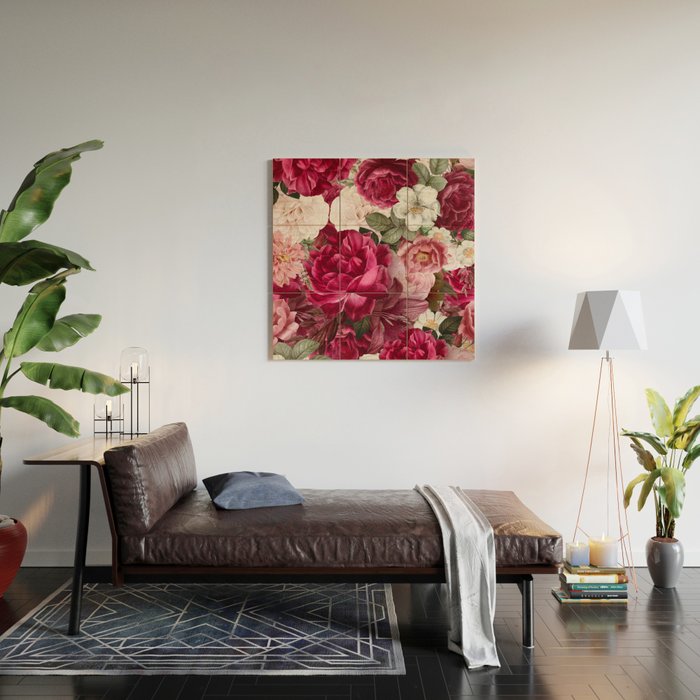Antique Floral Colorful Pattern Wood Wall Art Gallery Image 2