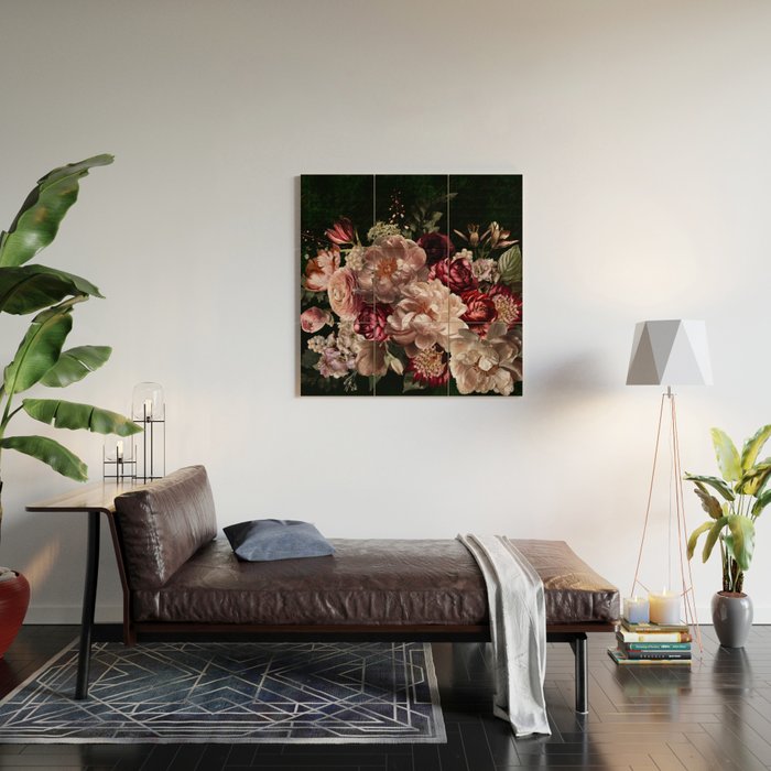 Deepest Night Flower Bouquet  Wood Wall Art Gallery Image 2