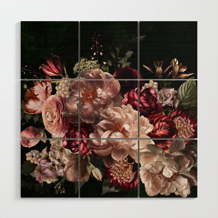 Deepest Night Flower Bouquet  Wood Wall Art Gallery Image 1