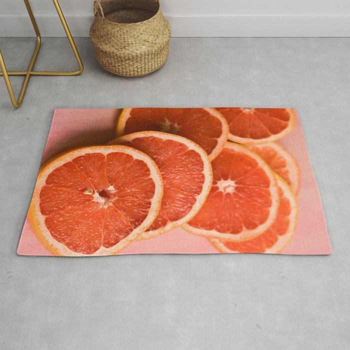 Grapefruit on Pink - still life floral photograph Rug Gallery Image 1
