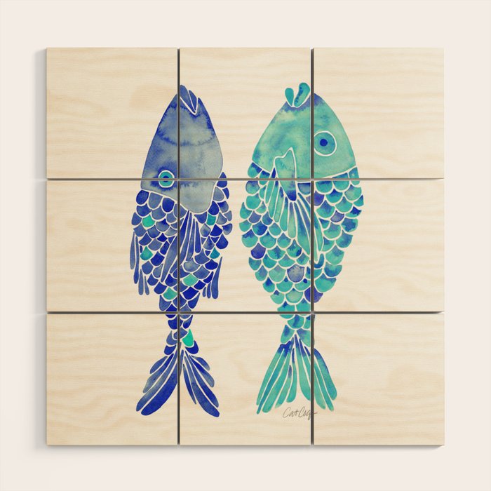 Indonesian Fish Duo - Navy & Turquoise Palette Wood Wall Art Gallery Image 1