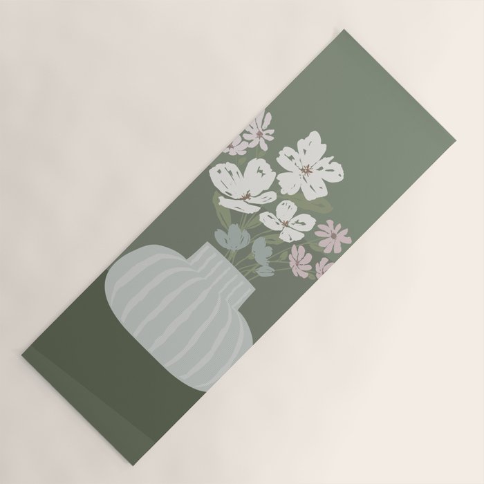 Wildflower bouquet in vase illustration - muted pink, beige and sage green flowers  Yoga Mat Gallery Image 1