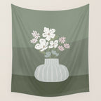 Wildflower bouquet in vase illustration - muted pink, beige and sage green flowers  Wall Tapestry Gallery Image 4