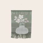 Wildflower bouquet in vase illustration - muted pink, beige and sage green flowers  Wall Hanging Gallery Image 1