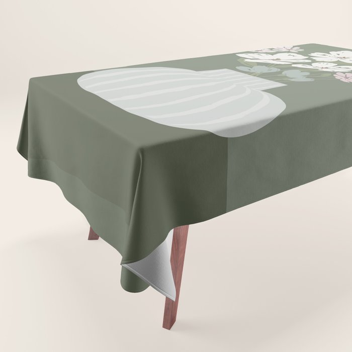 Wildflower bouquet in vase illustration - muted pink, beige and sage green flowers  Tablecloth Gallery Image 1