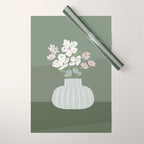Wildflower bouquet in vase illustration - muted pink, beige and sage green flowers  Wrapping Paper Gallery Image 1