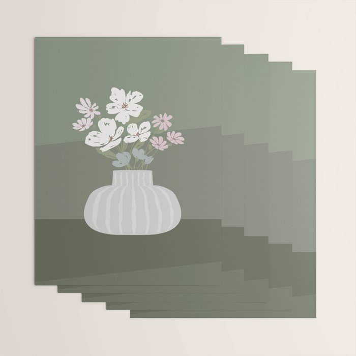 Wildflower bouquet in vase illustration - muted pink, beige and sage green flowers  Wrapping Paper Gallery Image 3