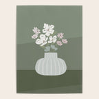Wildflower bouquet in vase illustration - muted pink, beige and sage green flowers  Poster Gallery Image 4