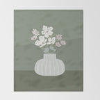 Wildflower bouquet in vase illustration - muted pink, beige and sage green flowers  Throw Blanket Gallery Image 2