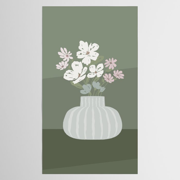 Wildflower bouquet in vase illustration - muted pink, beige and sage green flowers  Tablecloth Gallery Image 2