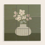 Wildflower bouquet in vase illustration - muted pink, beige and sage green flowers  Wood Wall Art Gallery Image 1