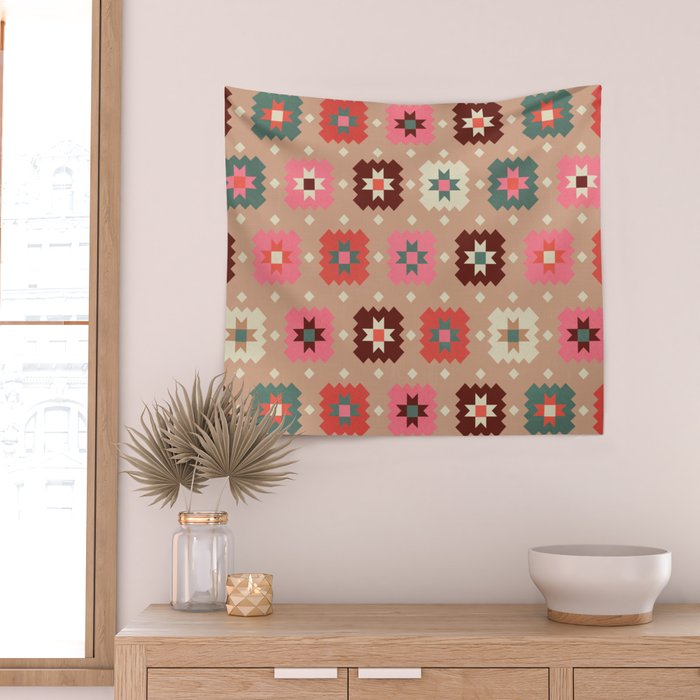Festive Winter Quilt Tiles With Stars Wall Tapestry Gallery Image 2