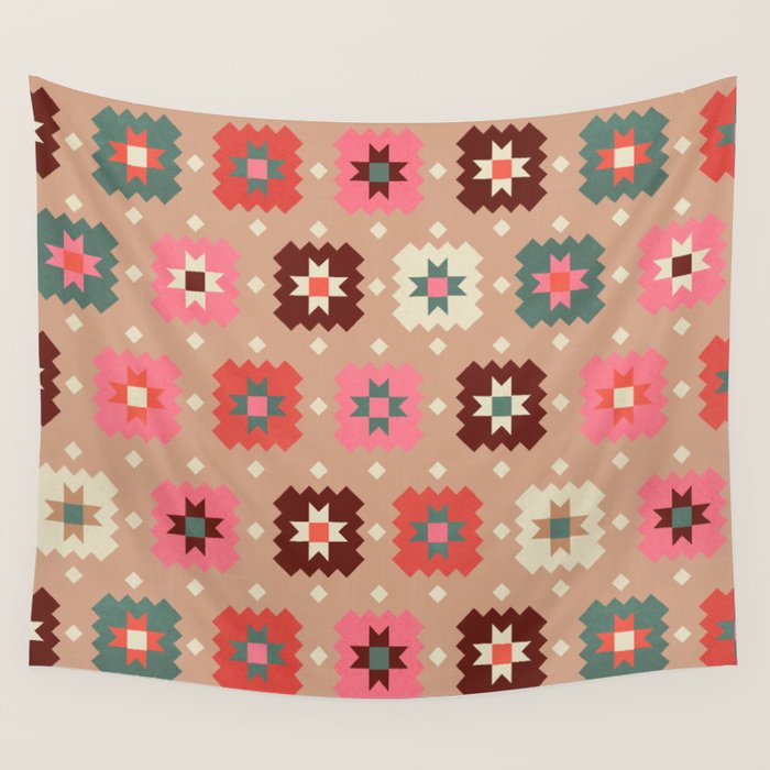 Festive Winter Quilt Tiles With Stars Wall Tapestry Gallery Image 1
