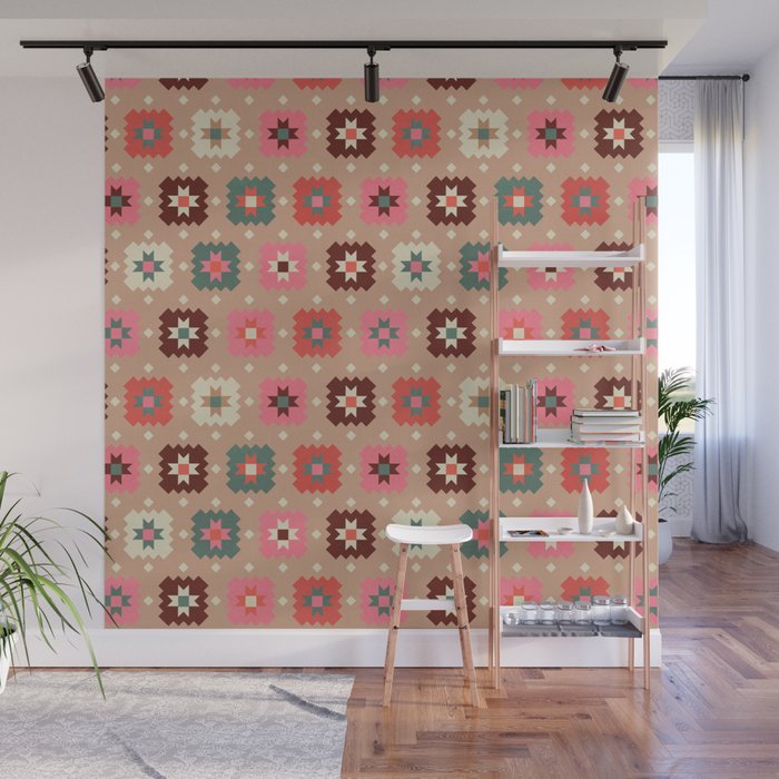 Festive Winter Quilt Tiles With Stars Wall Mural Gallery Image 1