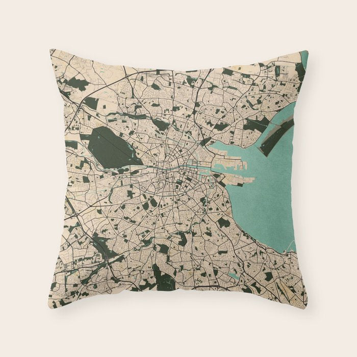 Dublin City Map of Ireland - Vintage Throw Pillow Gallery Image 6