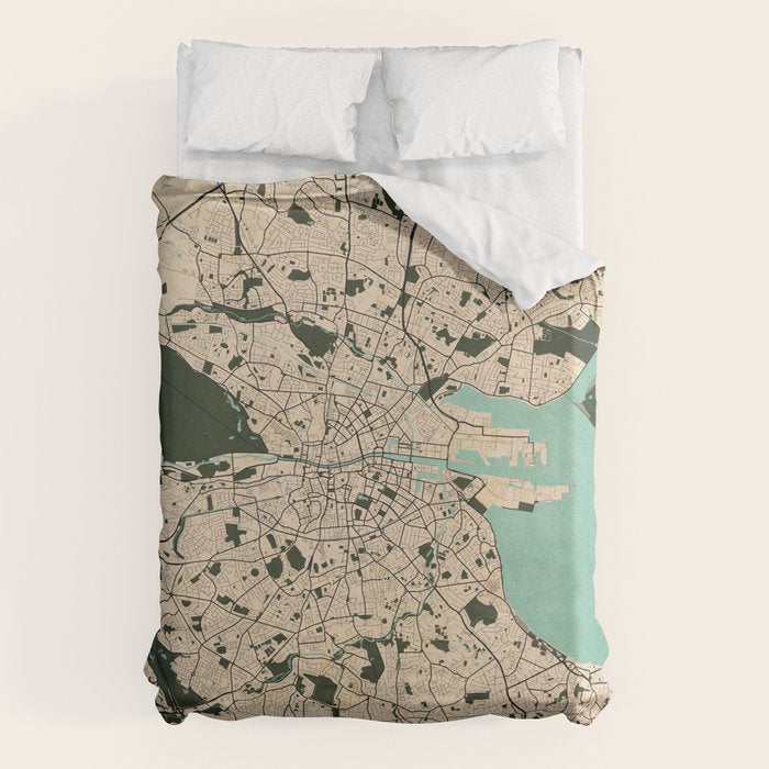 Dublin City Map of Ireland - Vintage Duvet Cover Gallery Image 1