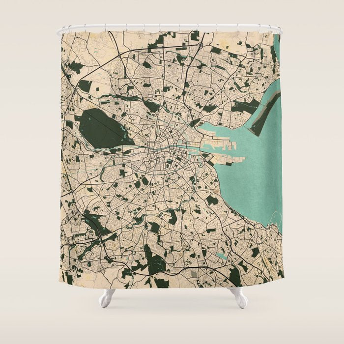 Dublin City Map of Ireland - Vintage Shower Curtain Gallery Image 1