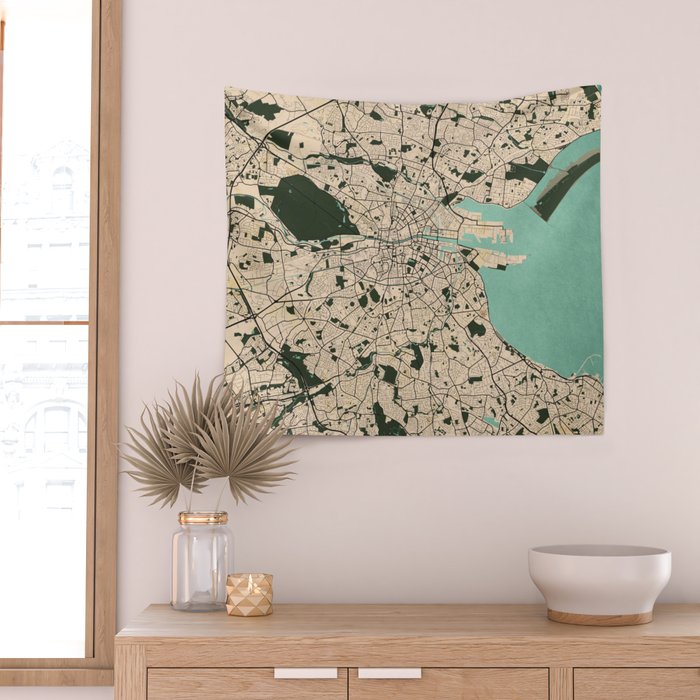 Dublin City Map of Ireland - Vintage Wall Tapestry Gallery Image 2