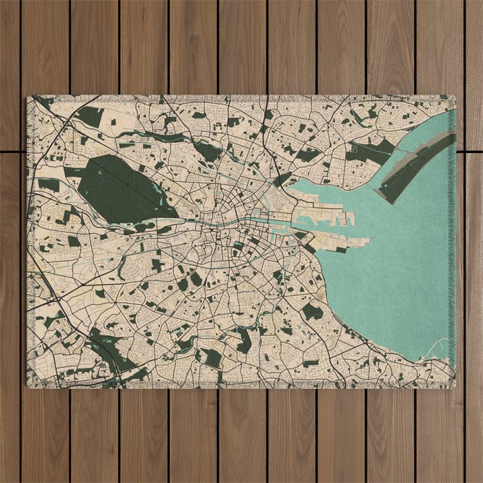 Dublin City Map of Ireland - Vintage Outdoor Rug Gallery Image 1