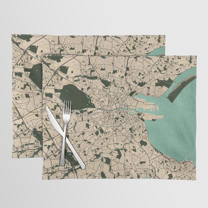 Dublin City Map of Ireland - Vintage Placemat Gallery Image 1