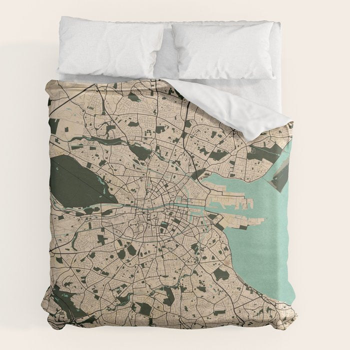 Dublin City Map of Ireland - Vintage Duvet Cover Gallery Image 2
