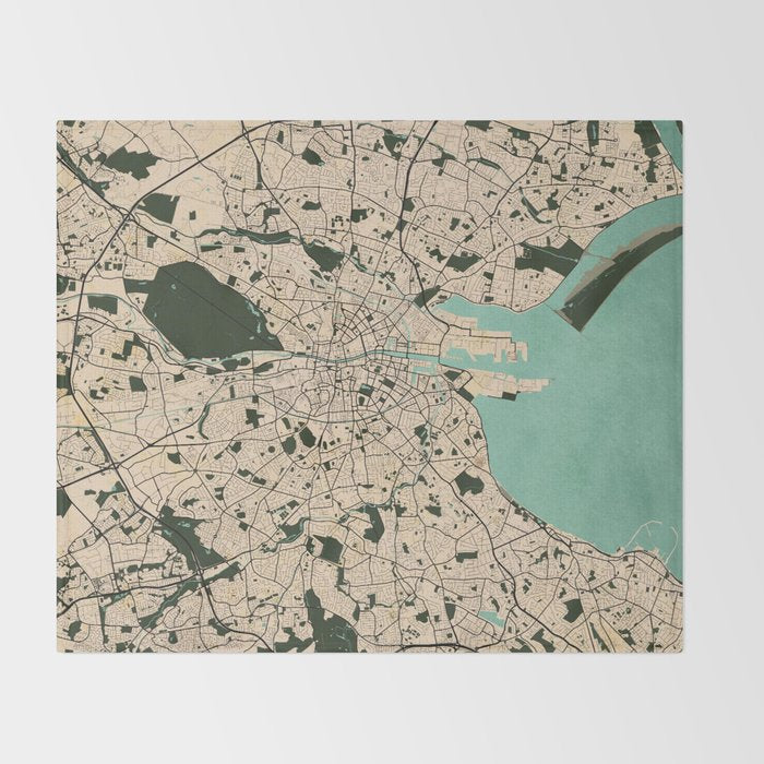 Dublin City Map of Ireland - Vintage Throw Blanket Gallery Image 2