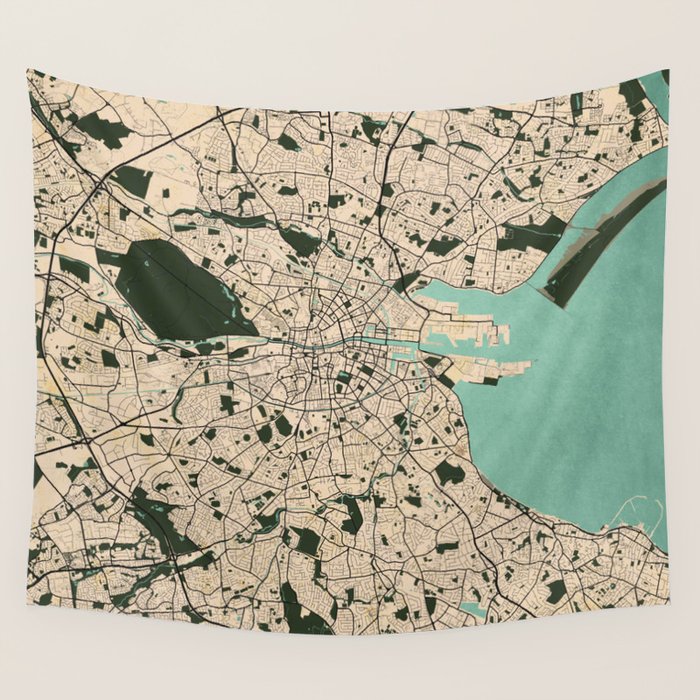Dublin City Map of Ireland - Vintage Wall Tapestry Gallery Image 4